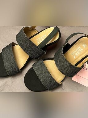 Serra Black Textured Strap Low Block Heel Sandals